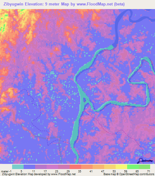 Zibyugwin,Myanmar Elevation Map