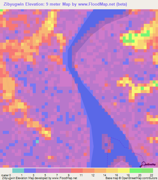Zibyugwin,Myanmar Elevation Map
