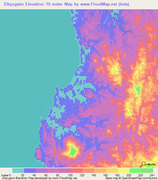 Zibyugwin,Myanmar Elevation Map