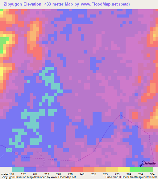 Zibyugon,Myanmar Elevation Map