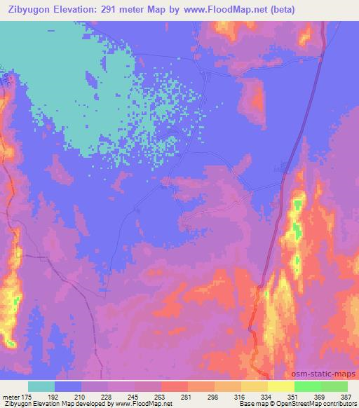 Zibyugon,Myanmar Elevation Map