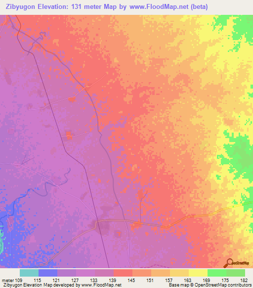 Zibyugon,Myanmar Elevation Map