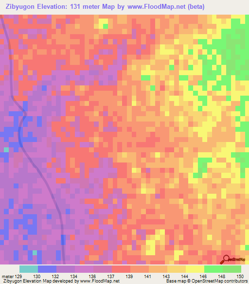 Zibyugon,Myanmar Elevation Map
