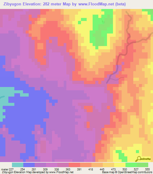 Zibyugon,Myanmar Elevation Map