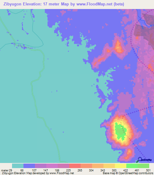 Zibyugon,Myanmar Elevation Map