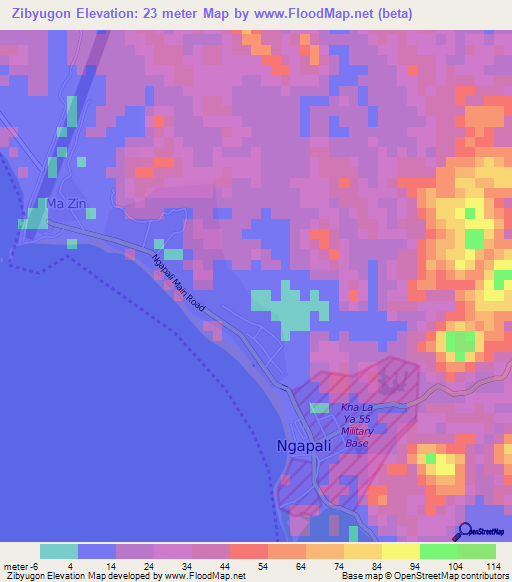 Zibyugon,Myanmar Elevation Map