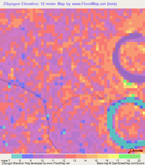 Zibyugon,Myanmar Elevation Map