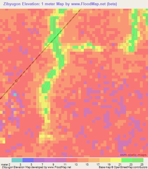 Zibyugon,Myanmar Elevation Map