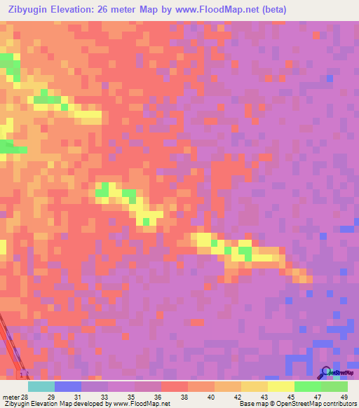 Zibyugin,Myanmar Elevation Map
