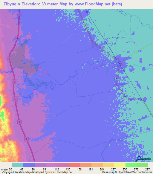 Zibyugin,Myanmar Elevation Map