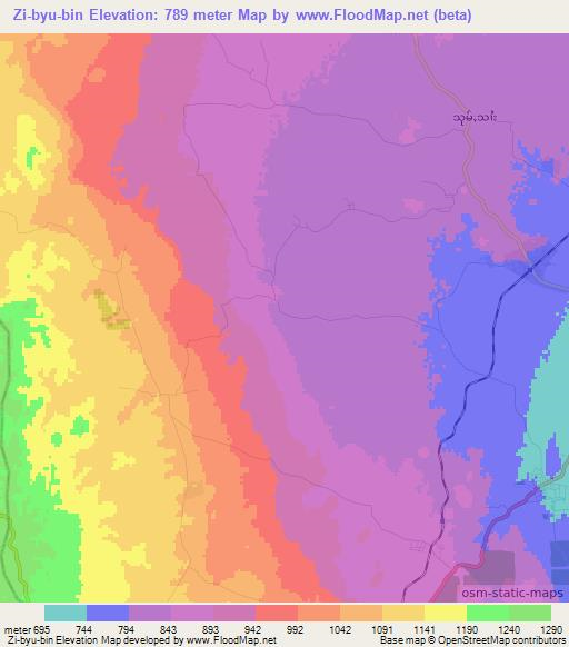 Zi-byu-bin,Myanmar Elevation Map