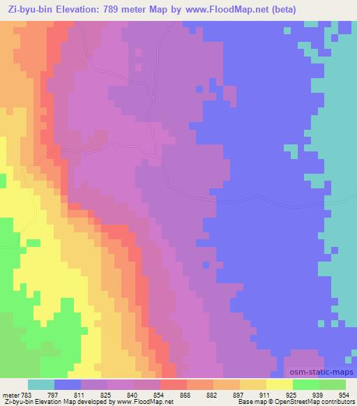 Zi-byu-bin,Myanmar Elevation Map