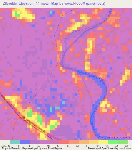 Zibyubin,Myanmar Elevation Map