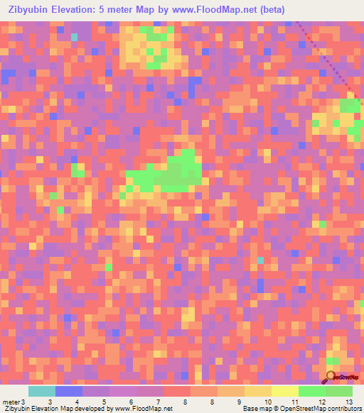 Zibyubin,Myanmar Elevation Map