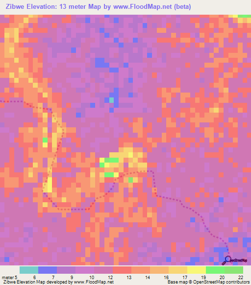 Zibwe,Myanmar Elevation Map