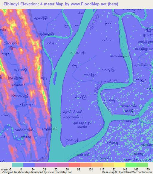 Zibingyi,Myanmar Elevation Map