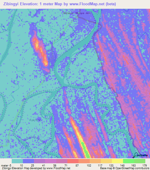 Zibingyi,Myanmar Elevation Map