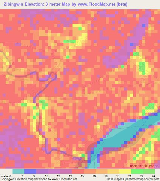 Zibingwin,Myanmar Elevation Map