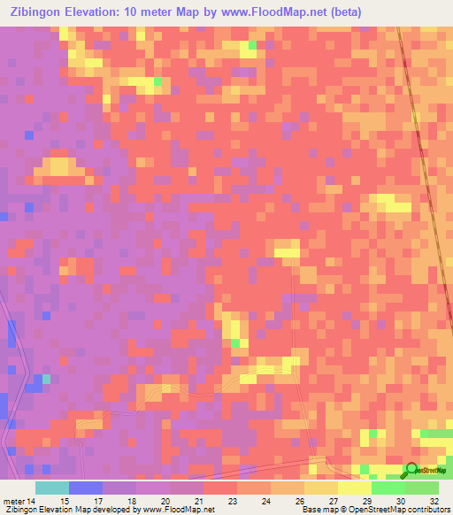 Zibingon,Myanmar Elevation Map