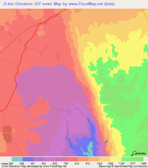 Zi-bin,Myanmar Elevation Map