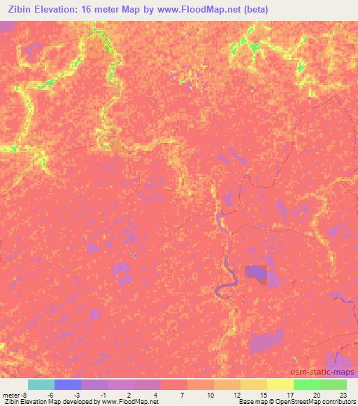 Zibin,Myanmar Elevation Map