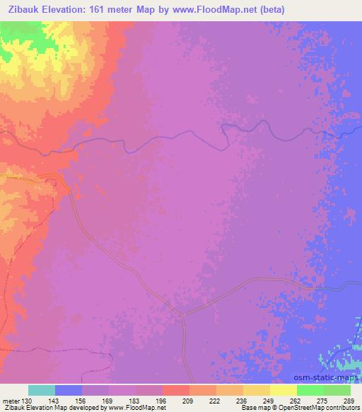 Zibauk,Myanmar Elevation Map
