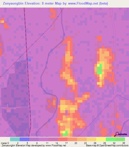 Zenyaungbin,Myanmar Elevation Map