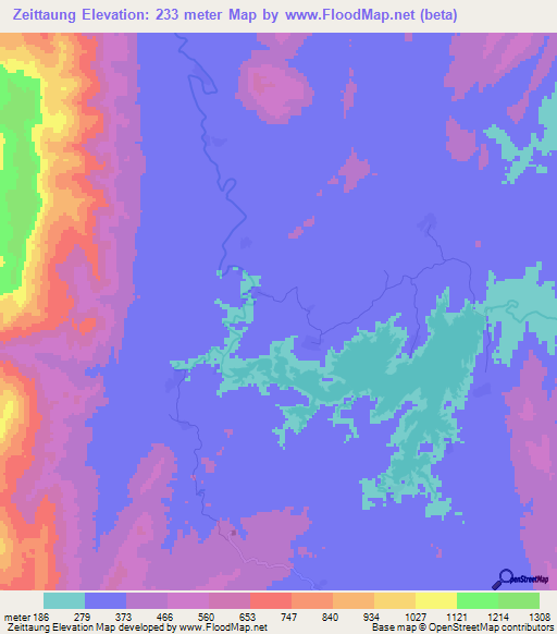 Zeittaung,Myanmar Elevation Map