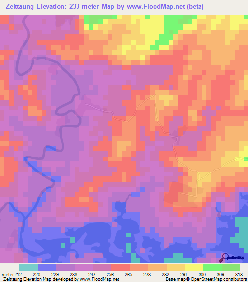 Zeittaung,Myanmar Elevation Map