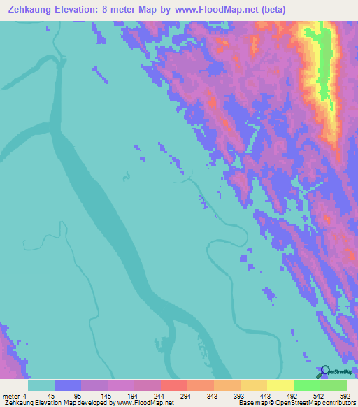 Zehkaung,Myanmar Elevation Map