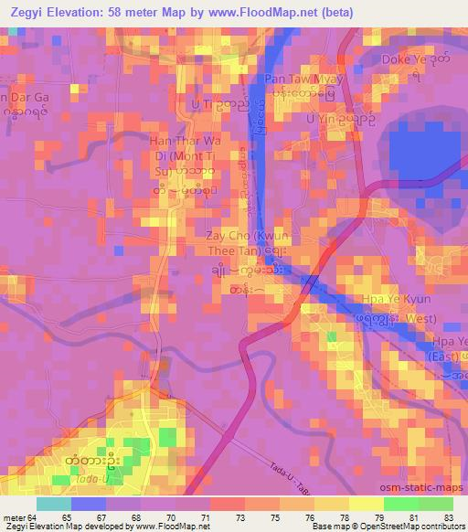 Zegyi,Myanmar Elevation Map