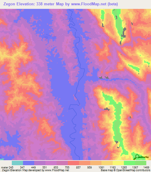 Zegon,Myanmar Elevation Map