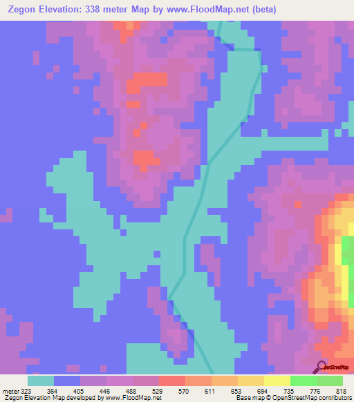 Zegon,Myanmar Elevation Map