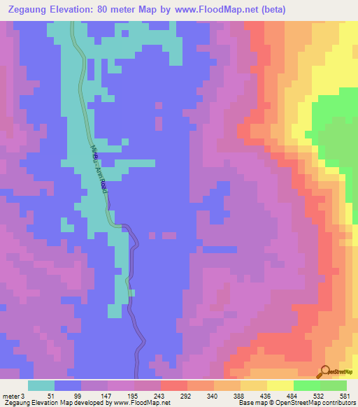 Zegaung,Myanmar Elevation Map