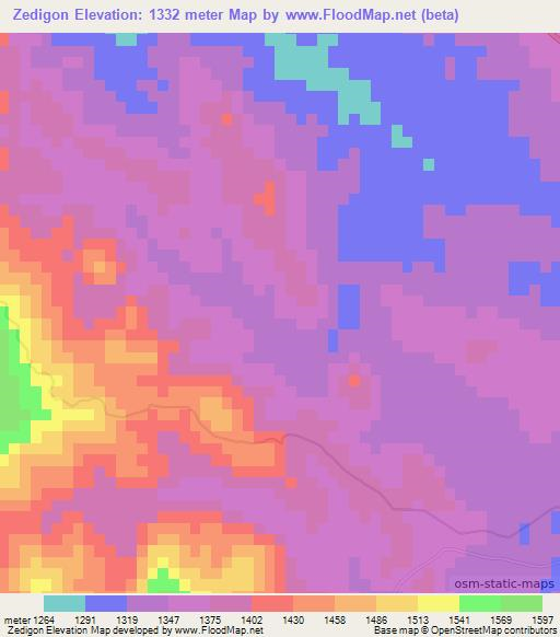 Zedigon,Myanmar Elevation Map