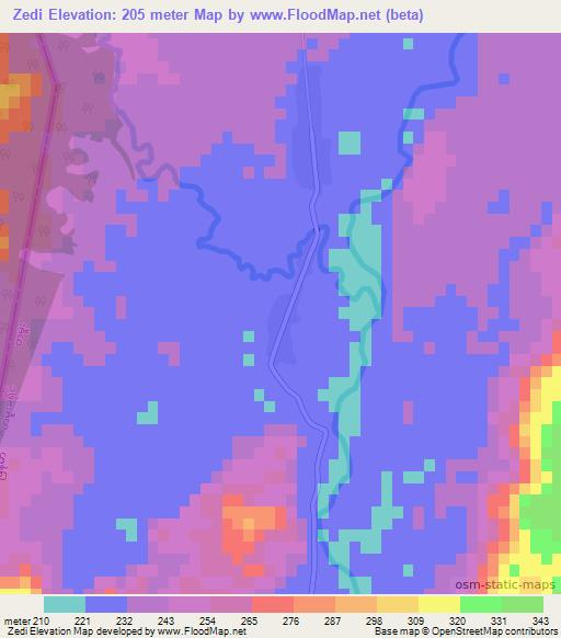 Zedi,Myanmar Elevation Map