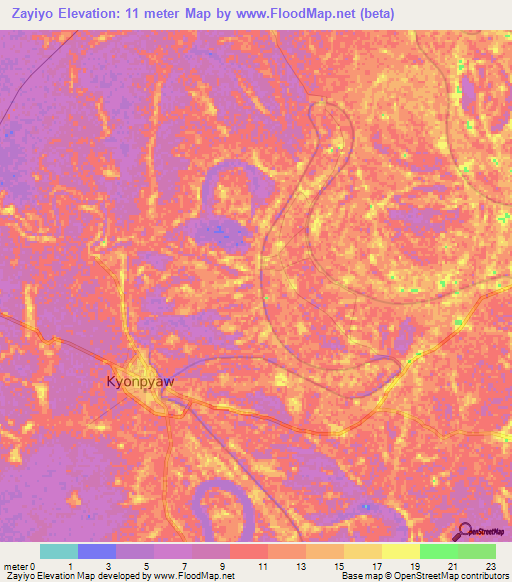 Zayiyo,Myanmar Elevation Map