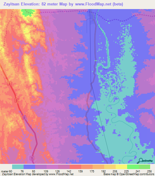 Zayitsan,Myanmar Elevation Map