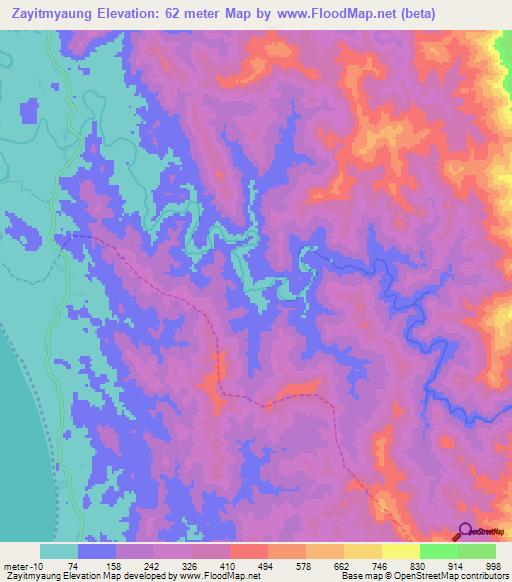 Zayitmyaung,Myanmar Elevation Map