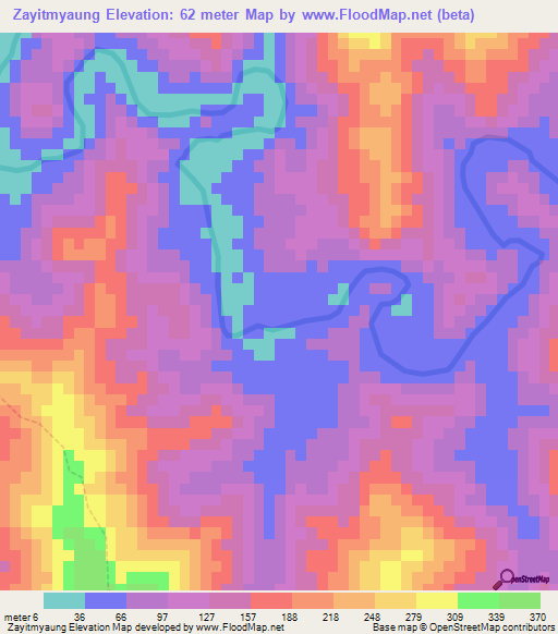 Zayitmyaung,Myanmar Elevation Map
