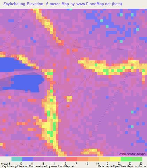 Zayitchaung,Myanmar Elevation Map
