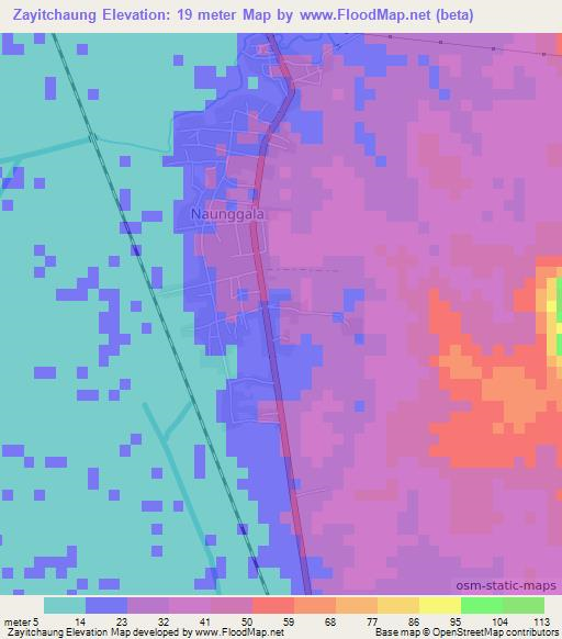 Zayitchaung,Myanmar Elevation Map