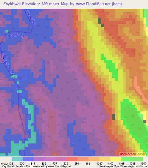 Zayitbwet,Myanmar Elevation Map