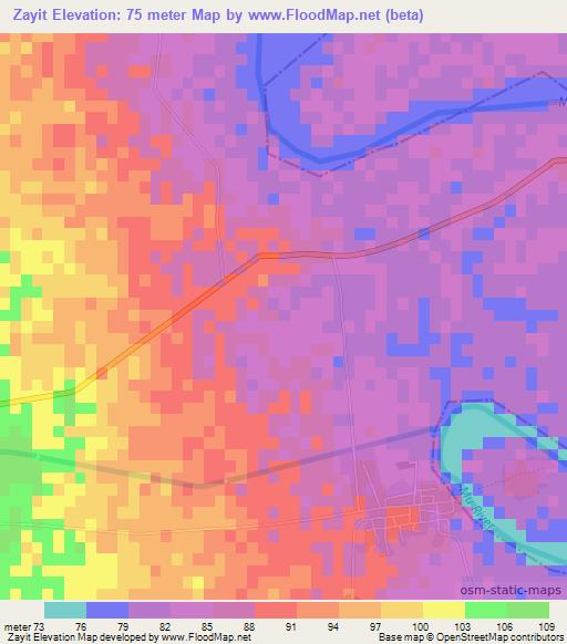 Zayit,Myanmar Elevation Map