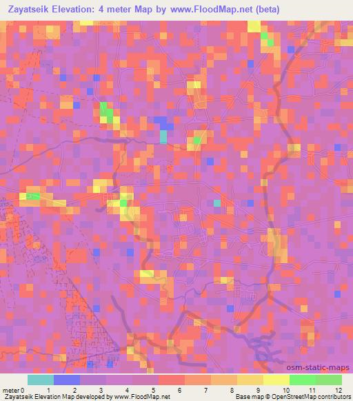 Zayatseik,Myanmar Elevation Map