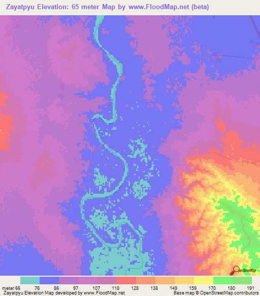 Zayatpyu,Myanmar Elevation Map
