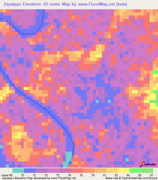 Zayatpyu,Myanmar Elevation Map