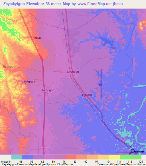 Zayatkyigon,Myanmar Elevation Map