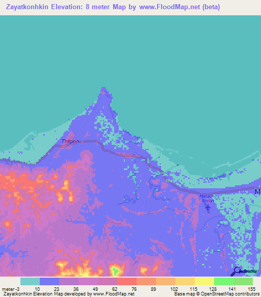 Zayatkonhkin,Myanmar Elevation Map
