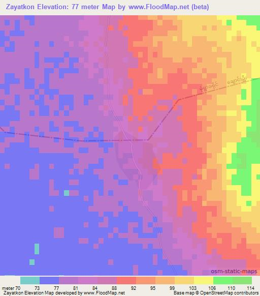 Zayatkon,Myanmar Elevation Map